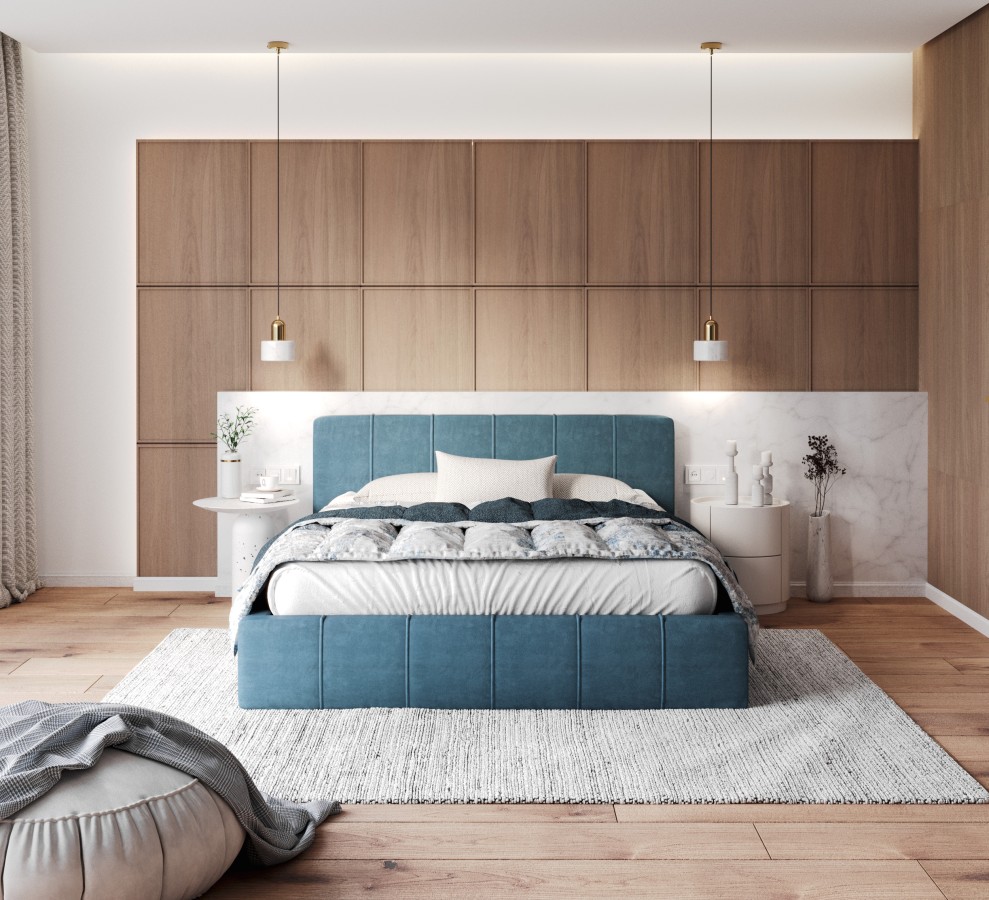 Łóżko tapicerowane FLORIDA z pojemnikiem i stelażem podnoszonym - 180x200 - TRINITY - Turkusowy