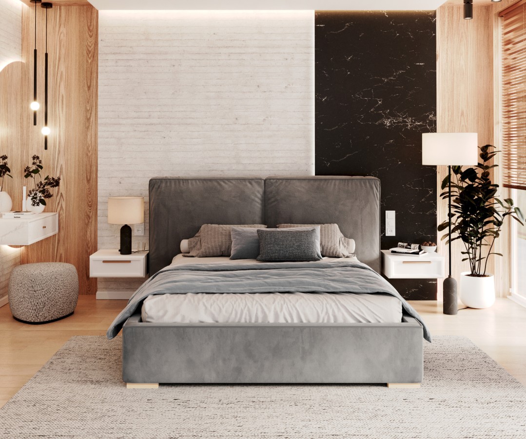 Łóżko tapicerowane BRISTOL z pojemnikiem i stelażem podnoszonym - 160x200 - PARIS - Steel