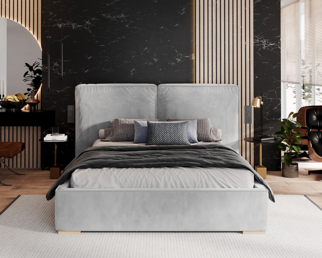 Łóżko tapicerowane BRISTOL z pojemnikiem i stelażem podnoszonym - 180x200 - PARIS - White