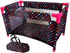Łóżeczko-kojec dla lalek czarny w białe groszki - zabawka