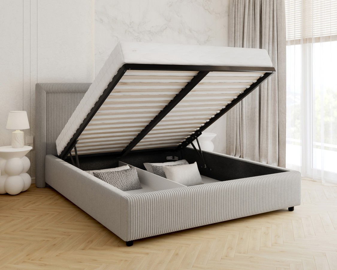 Łóżko tapicerowane NOBILE z pojemnikiem i stelażem podnoszonym - 120x200 - SZTRUKS - Szary