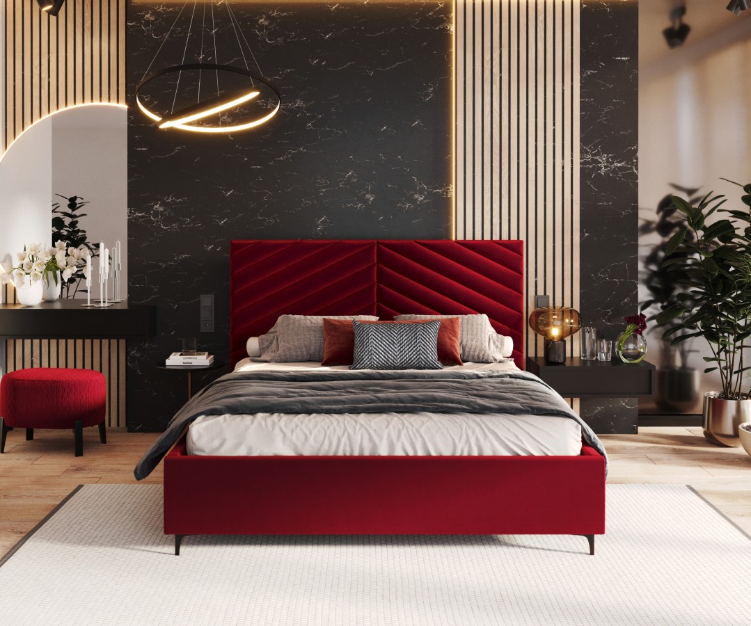 Łóżko tapicerowane ELEGANTE z pojemnikiem i stelażem podnoszonym - 180x200 - PARIS - Wine