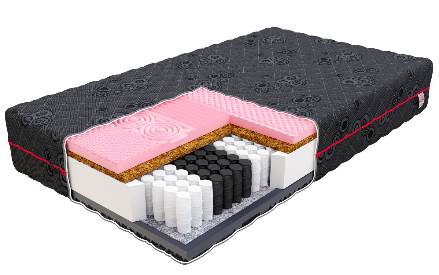 Materac kieszeniowy SALERNO visco, kokos, pianka HR - 120 x 200 - H2 średnio miękki / H3 średnio twardy - 28 cm