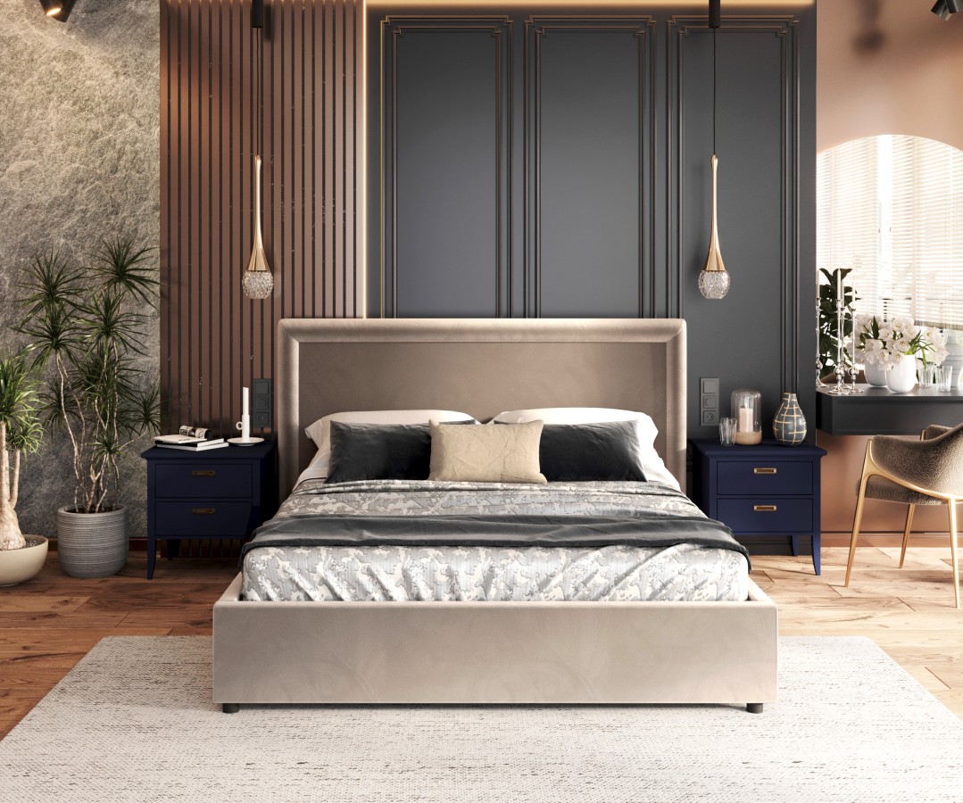 Łóżko tapicerowane NOBILE z pojemnikiem i stelażem podnoszonym - 180x200 - SZTRUKS - Pudrowy róż