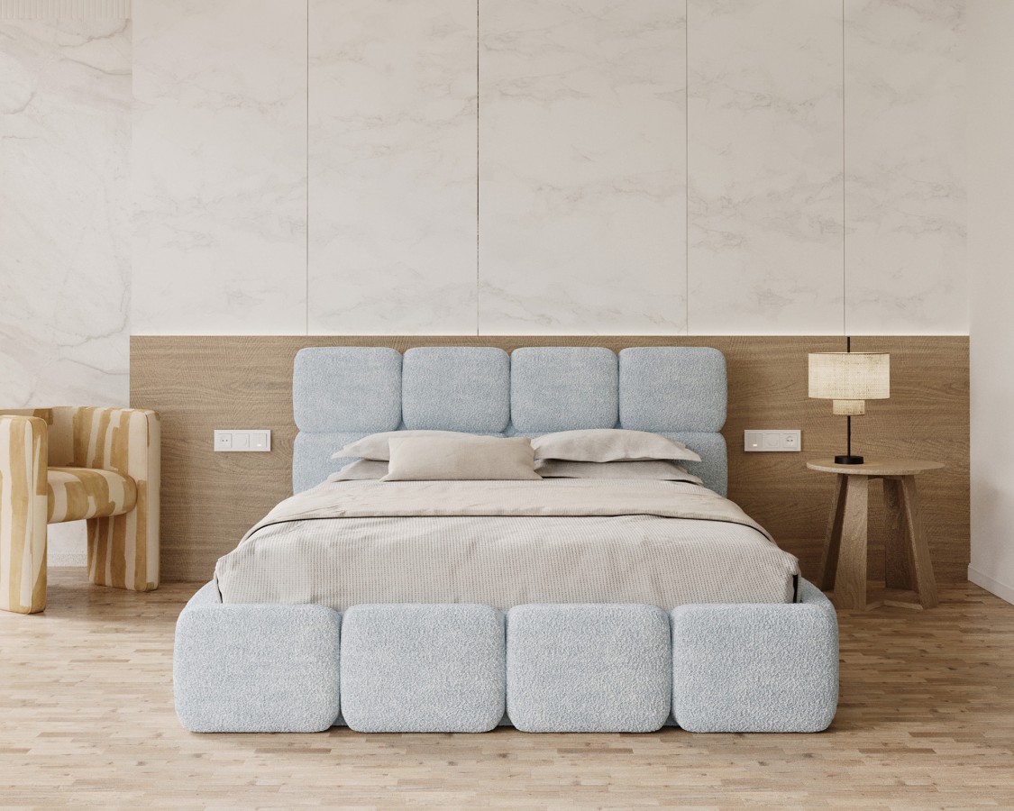 Łóżko tapicerowane DELICATO z pojemnikiem i stelażem podnoszonym - 160x200 - CLEO - Turkusowy