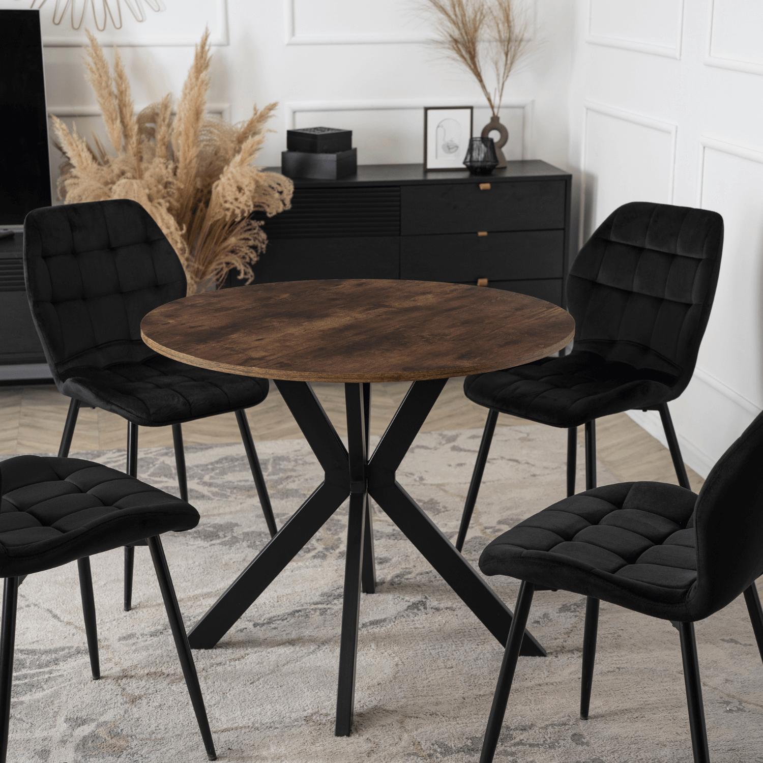 Stół Okrągły LAUREN 80 cm Dąb Rustykalny/Czarny Loft Nowoczesny