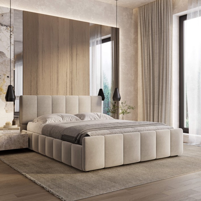 Łóżko tapicerowane SF1077 160x200 Welur Ciemny beż #6