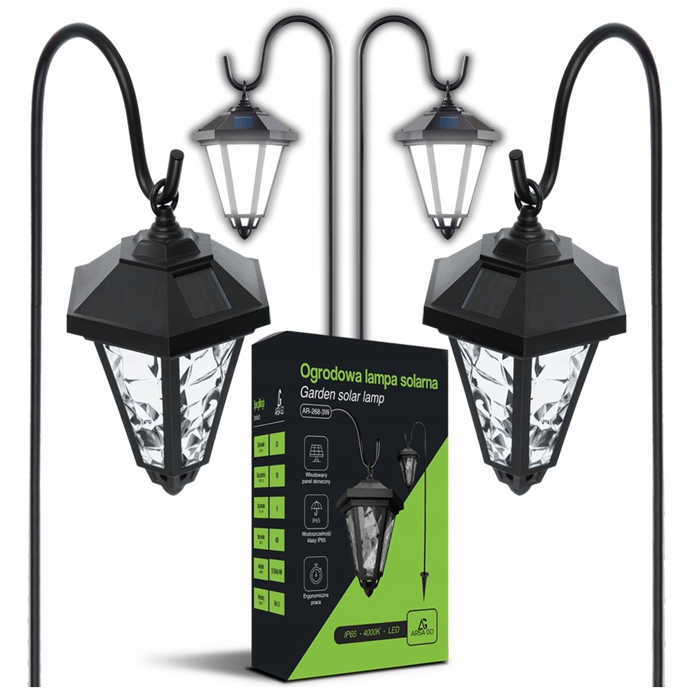 2X Lampa Solarna Led Lampion Latarnia Ogrodowa Czujnik Zmierzchu Panel 83Cm