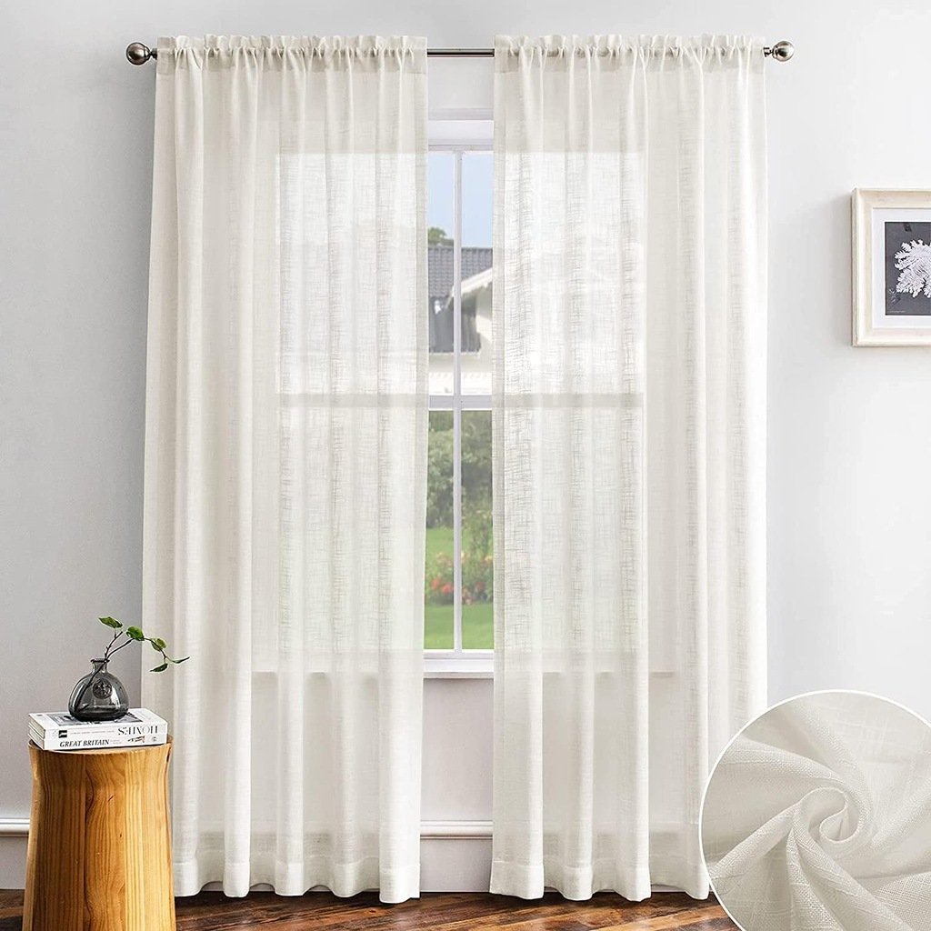 Carvapet Beżowe zasłony przezroczyste o wyglądzie lnu 225 x 140 cm 2 szt