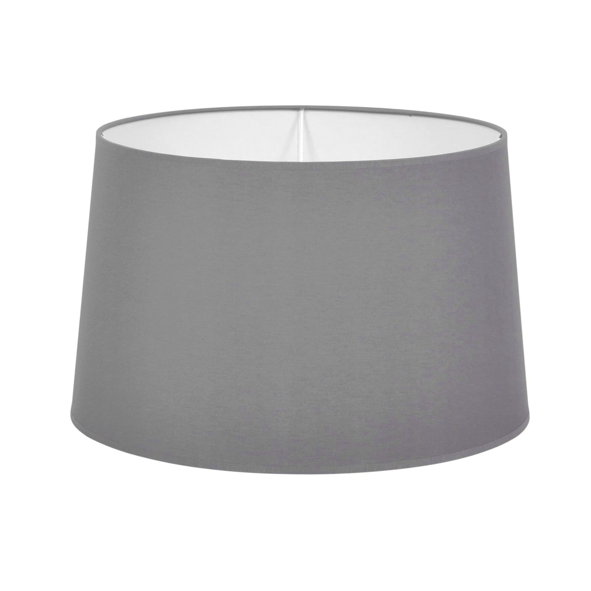Szary, stożkowy abażur z białym wnętrzem