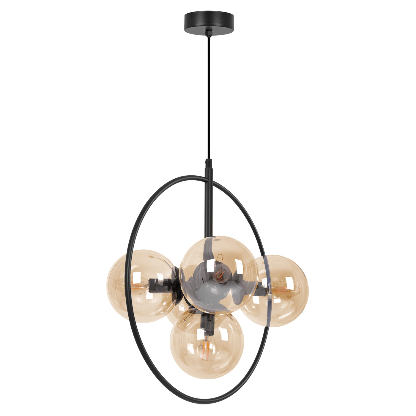 Czarna lampa wisząca z miodowymi kloszami K-5369 z serii LOGAN