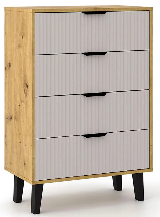 Kooda ryflowana z 4 szufladami dąb artisan + kaszmir K2-H94