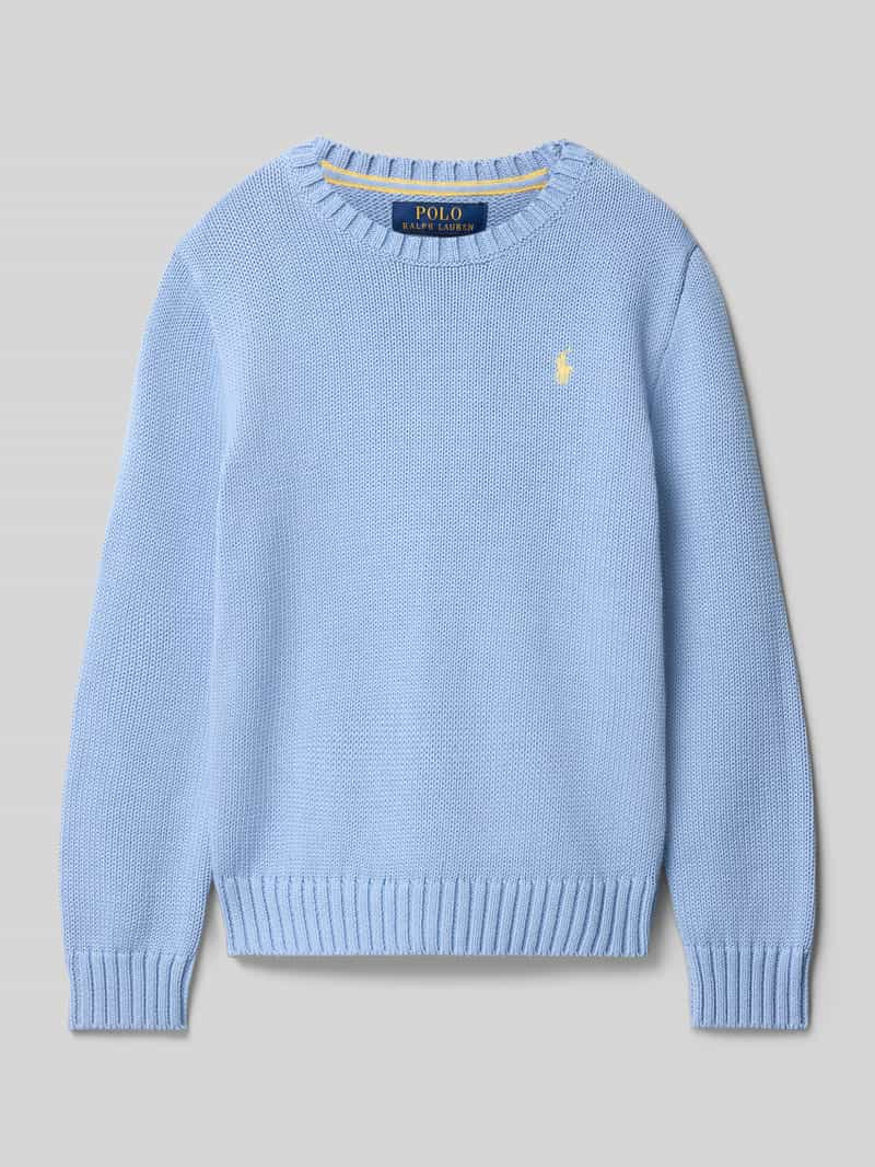 Sweter z dzianiny z okrągłym dekoltem i wyhaftowanym logo