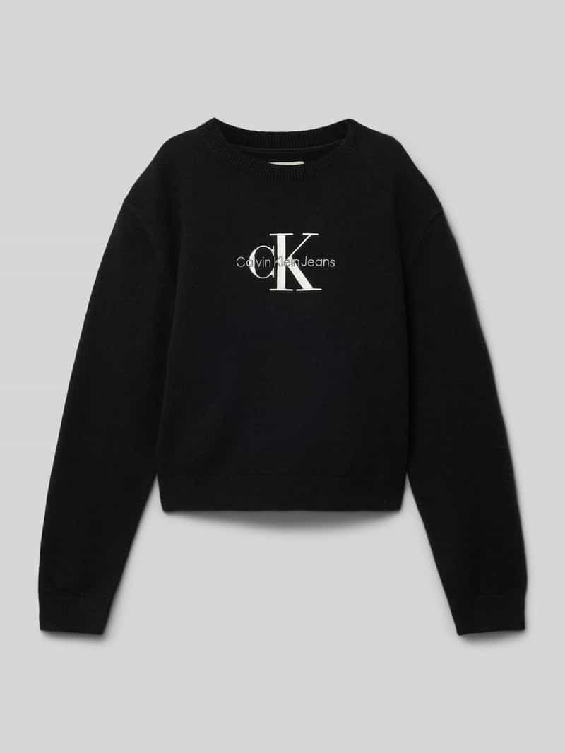 Sweter z dzianiny z wyhaftowanym logo