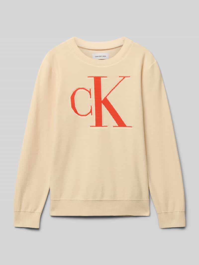 Sweter z dzianiny z wyhaftowanym logo