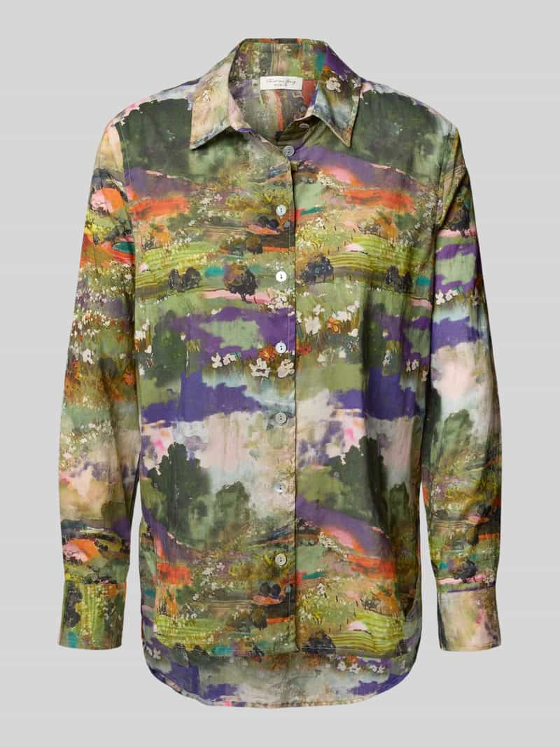 Bluzka koszulowa o kroju regular fit z czystej bawełny z zaokrąglonym dołem