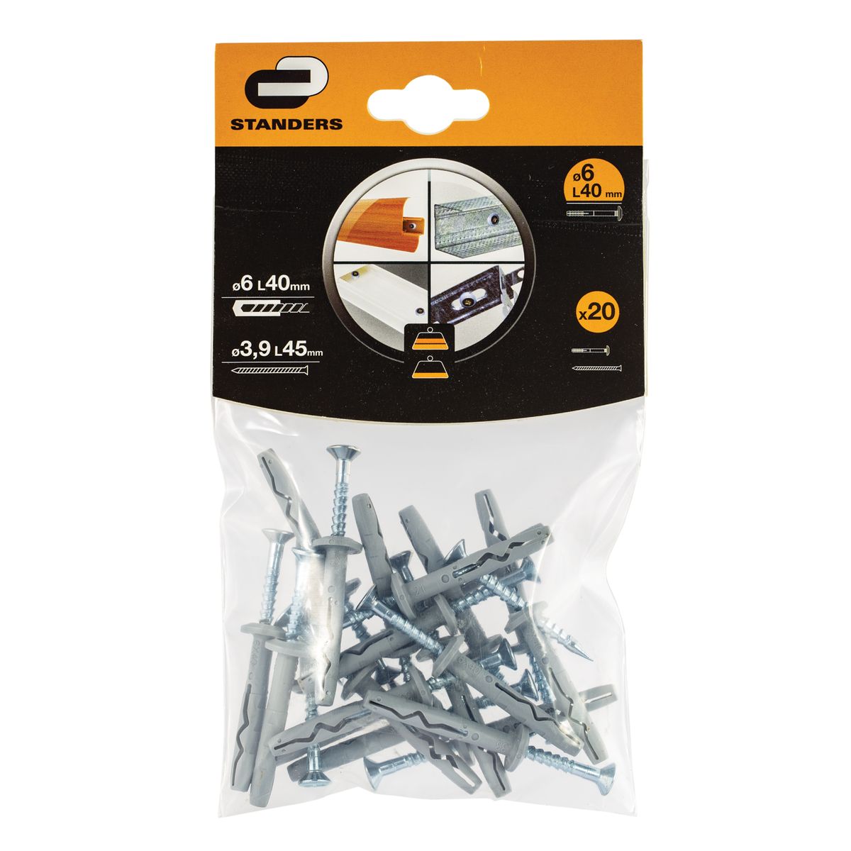 Standers Zestaw kołków do montażu korytek 6 x 40 mm 20 szt.