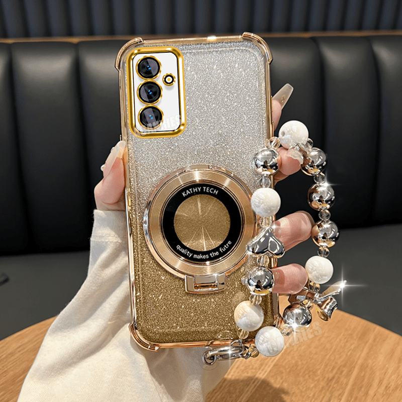 TEMU Etui na telefon: Składany uchwyt z pierścieniem, platerowana koralikowa smycz i brokatowa ochrona antyuderzeniowa TPU dla for Galaxy S24 Fe ,