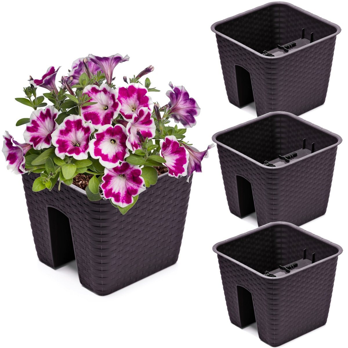 3x Skrzynka Doniczka 27,2 cm x 27,2 cm Rattan Umbra Brąz 8,5 L poręcz balustrada