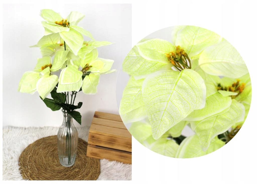 Bukiet sztuczny poinsecja, wysokość 50cm, 5 kwiatów, zielona.