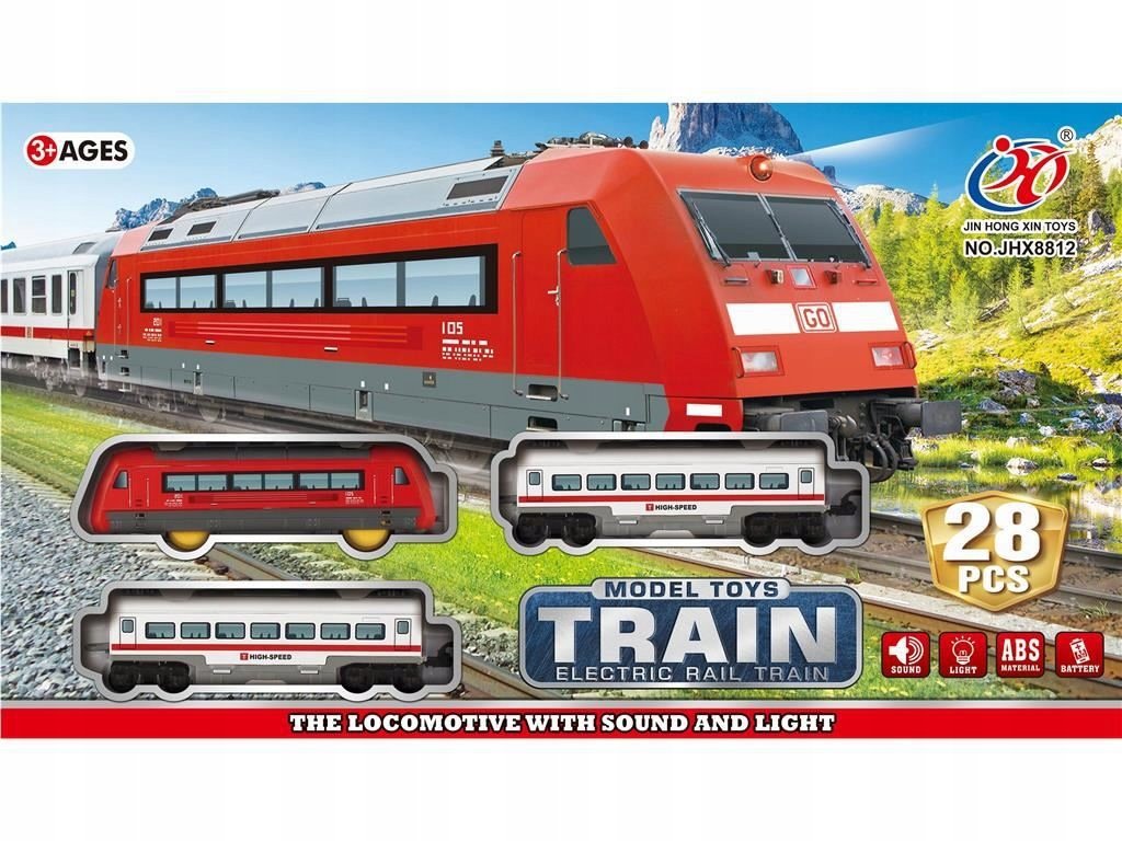 POCIĄG KOLEJKA ELEKTRYCZNA Z WAGONAMI TORY ŚWIECĄCA DŹWIĘKIEM ZABAWKA