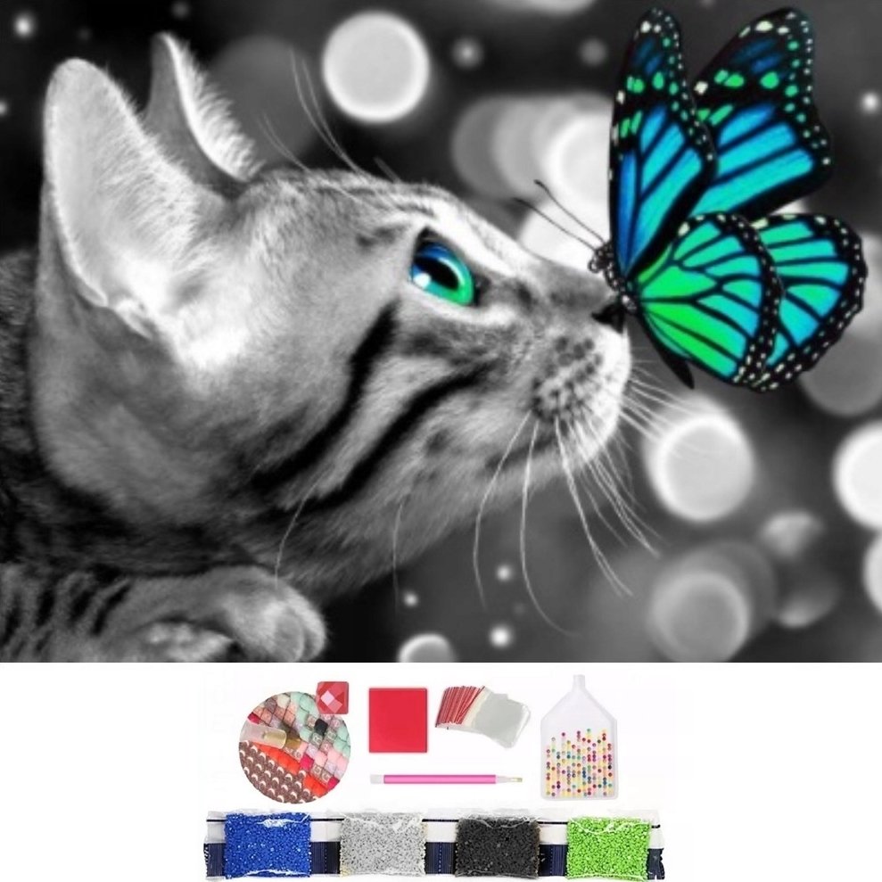 Haft diamentowy 5D motyl kot mozaika zestaw kotek