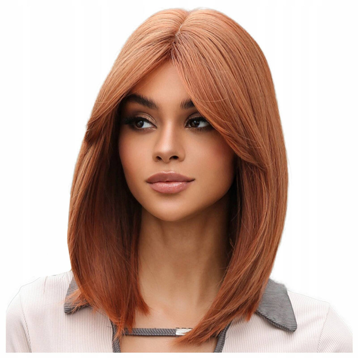 Peruka brązowa krótkie proste włosy grzywka