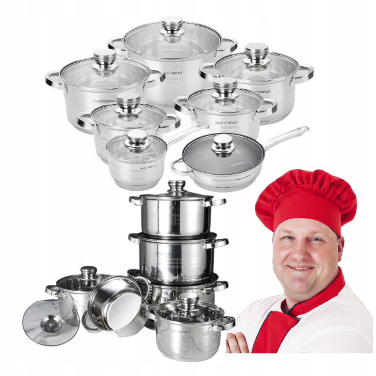 Zestaw garnków ze stali nierdzewnej Masterpan 12 szt. indukcja