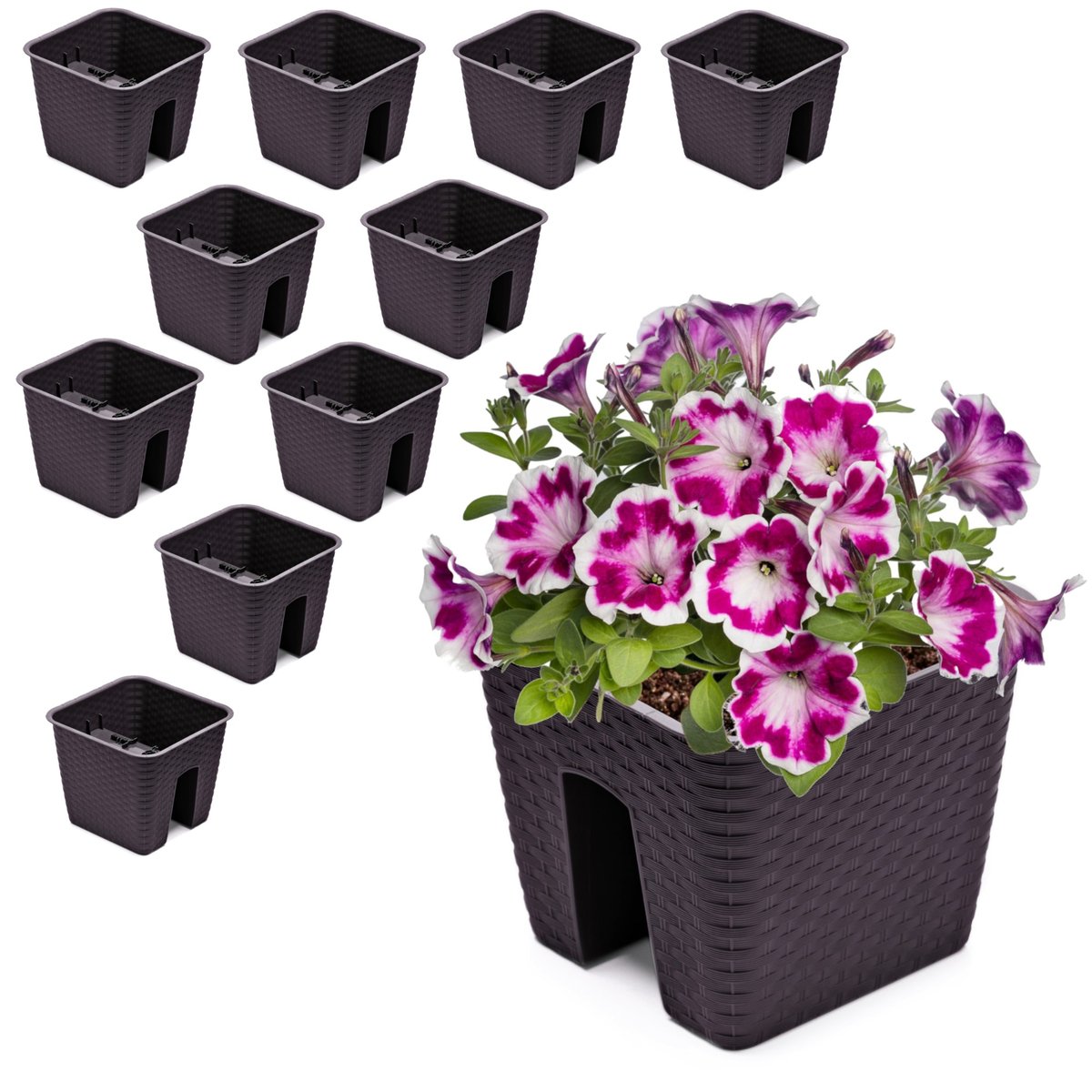 10x Skrzynka Doniczka 27,2 cm x 27,2 cm Rattan Umbra Brąz 8,5 L poręcz balustrada