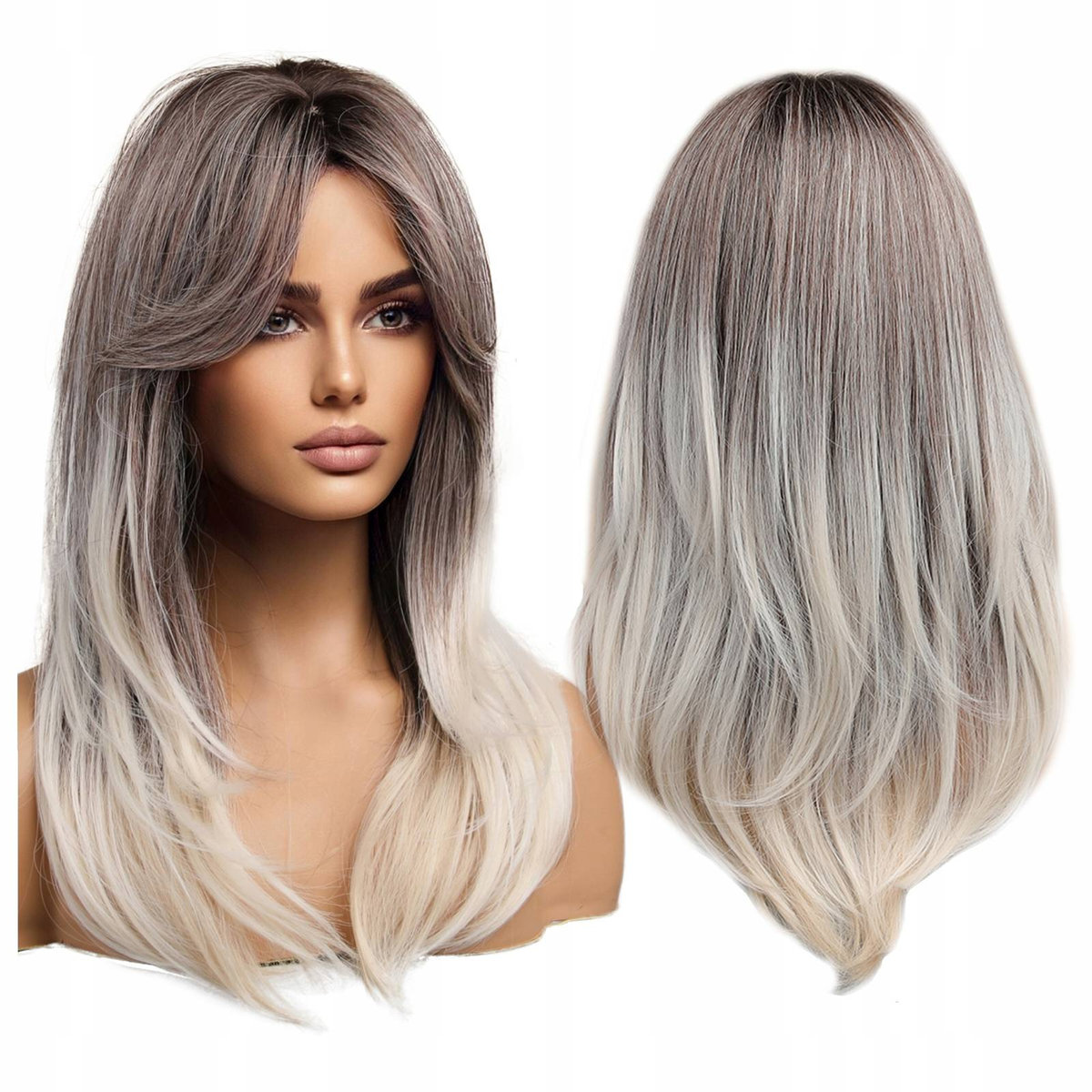 Peruka długa ombre szara blond