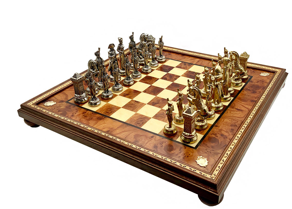 ITALIAN SET CHESS PIECES NAPALEON BIG+CHESS BOARD ELM BRIAR WOOD 48 FRAME