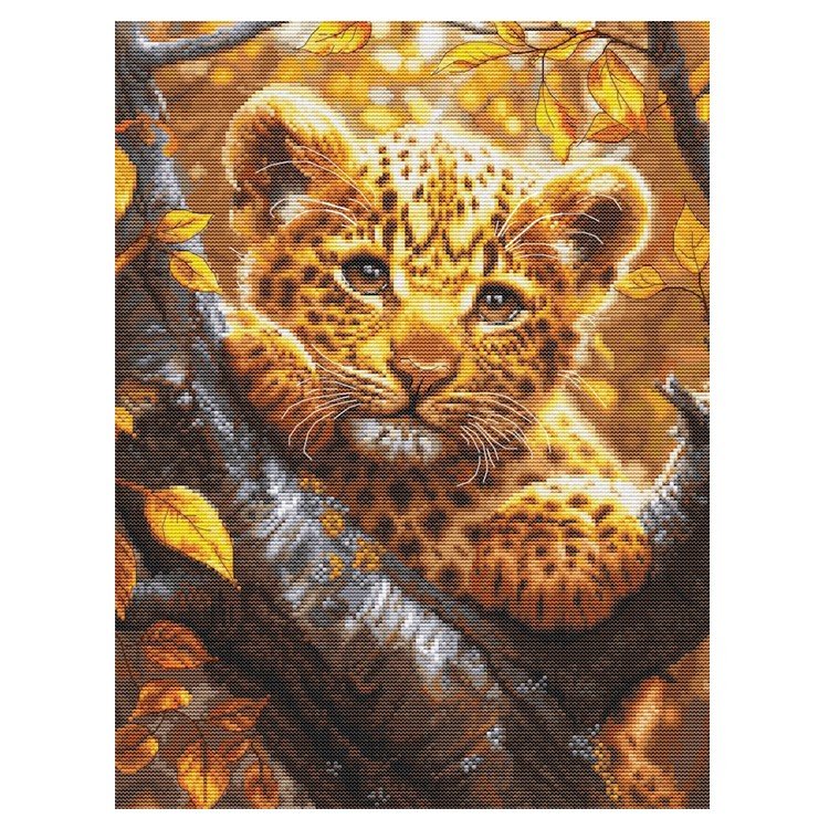 Haft krzyżykowy - Zestaw do haftu - Młody lampart o wschodzie słońca