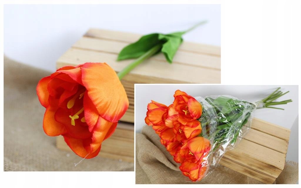 Kwiat sztuczny tulipan 1szt rozwinięty, pomarańczowy 58cm