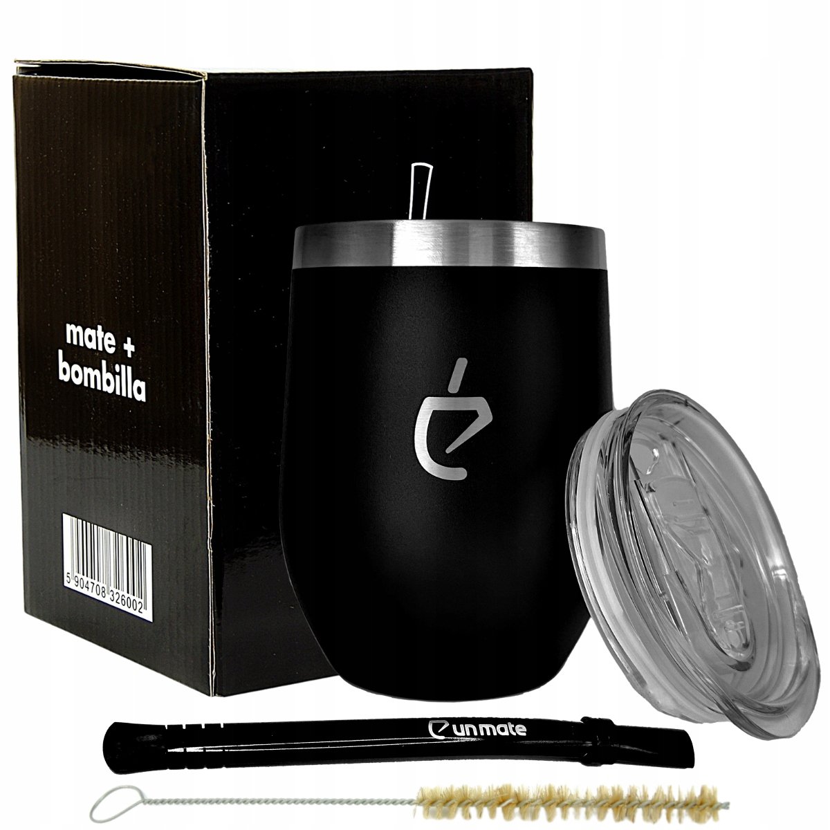 Czarny zestaw TERMOLID do yerba mate od Un Mate: termiczne matero, bombilla