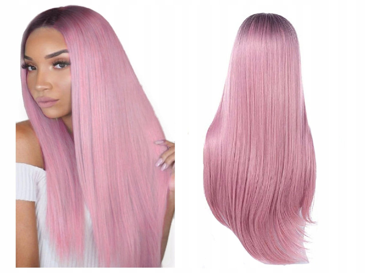 Peruka długa ombre różowa prosta
