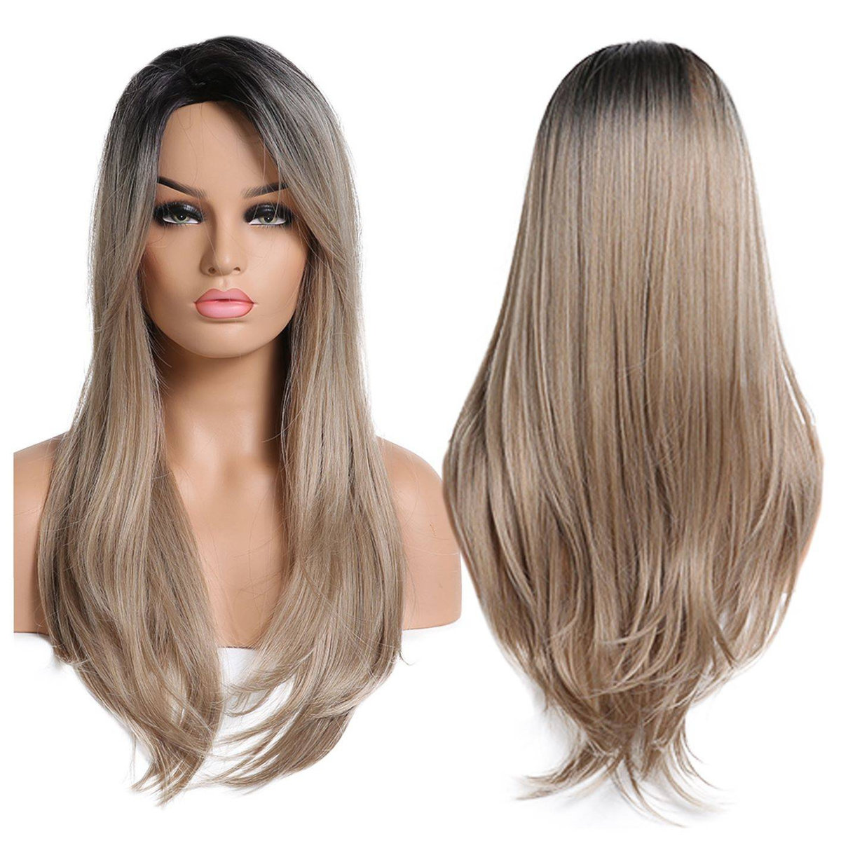 Peruka długa ombre ciemny blond prosta