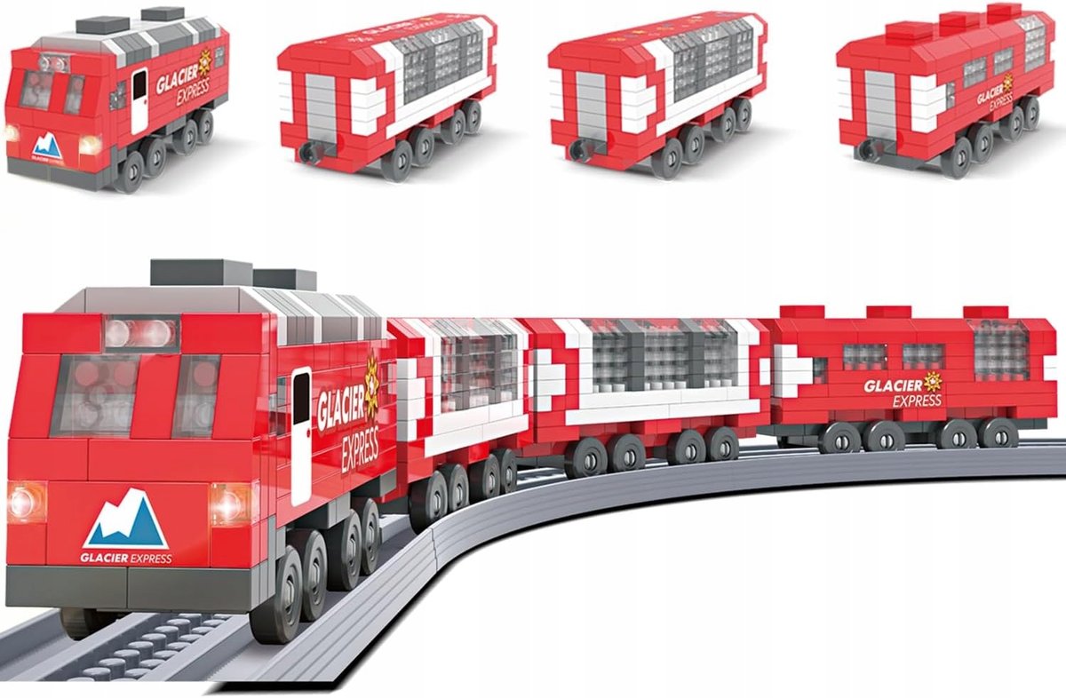 KLOCKI POCIĄG EKSPRES SZWAJCARSKI LODOWCOWY KOLEJKA Z WAGONAMI TORY