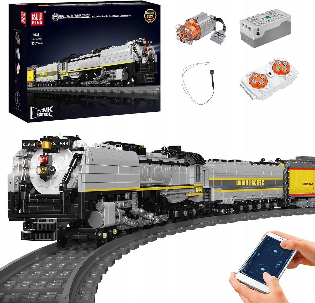 Mould King Zestaw Klocków 12031 Pociąg Parowy Światła LED 3357 ele. Prezent