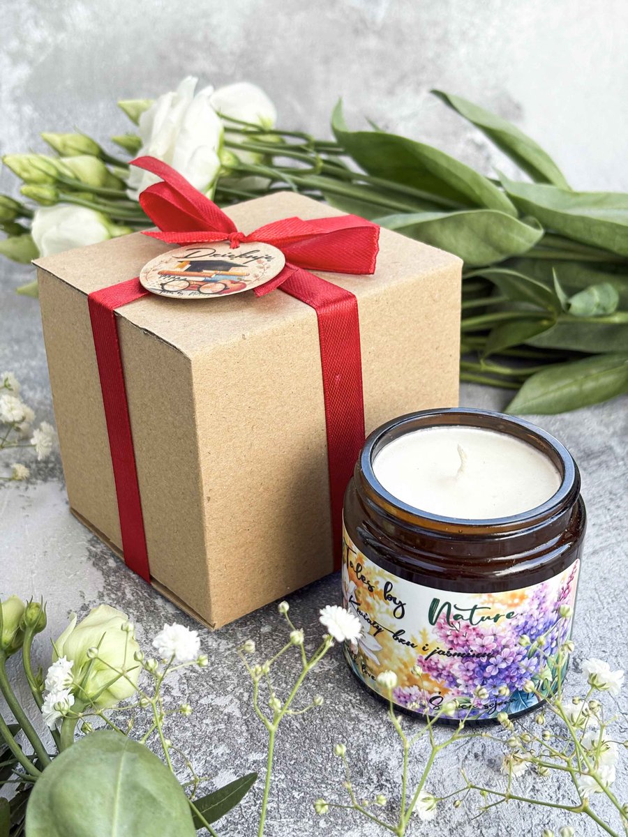 Gotowy prezent dla Nauczyciela Dziękuję świeca sojowa Jaśmin i bez 120 ml