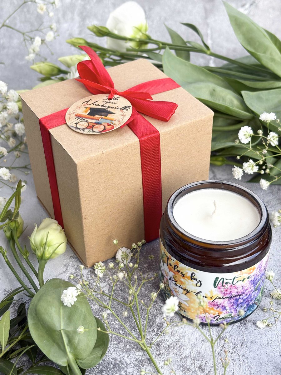 Gotowy prezent dla Super Nauczycielki świeca sojowa Jaśmin i bez 120 ml