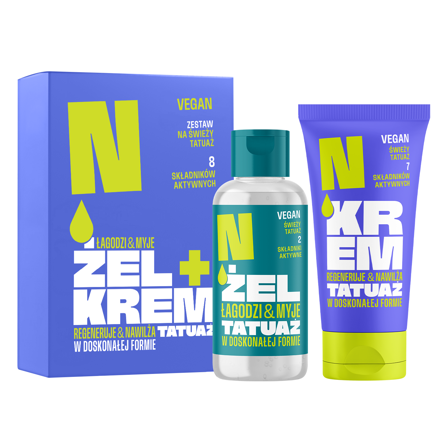 Zestaw Neba, żel łagodzący do mycia skóry ze świeżym tataużem, 100 ml + krem do pielęgnacji skóry ze świeżym tatuażem, 50 ml