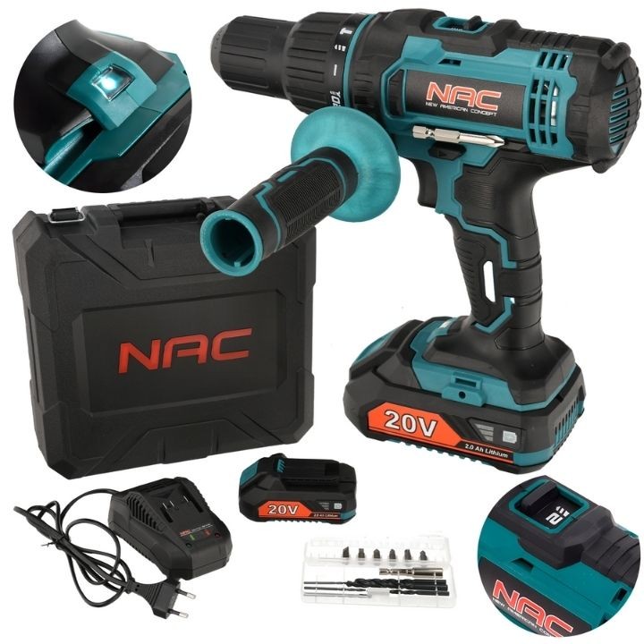 NAC wiertarko wkrętarka udarowa 50 NM zestaw2x 2Ah + walizka