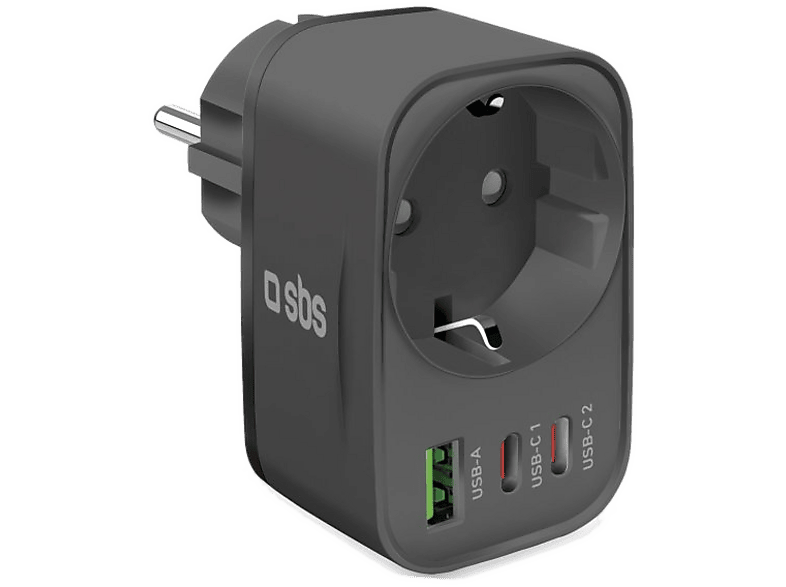 Ładowarka sieciowa z gniazdem SBS 30W 2xUSB-C, 1xUSB-A Czarny