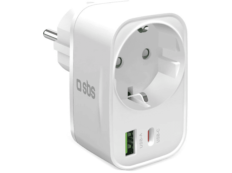 Ładowarka sieciowa z gniazdem SBS 20W USB-A USB-C Biały