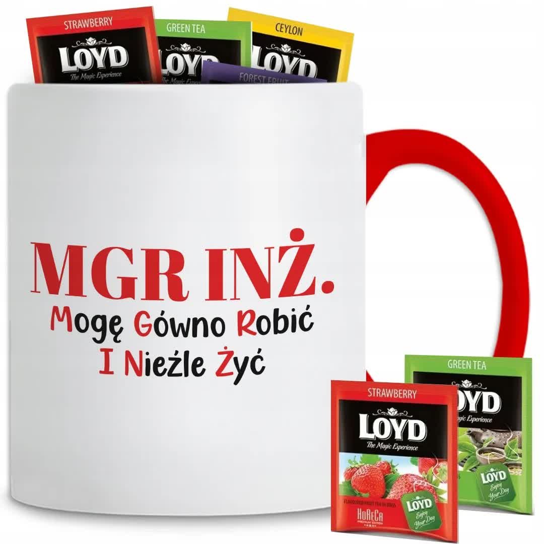 Kubek Z Nadrukiem MGR INŻ. ROZWINIĘCIE Na Prezent Czerwono Biały