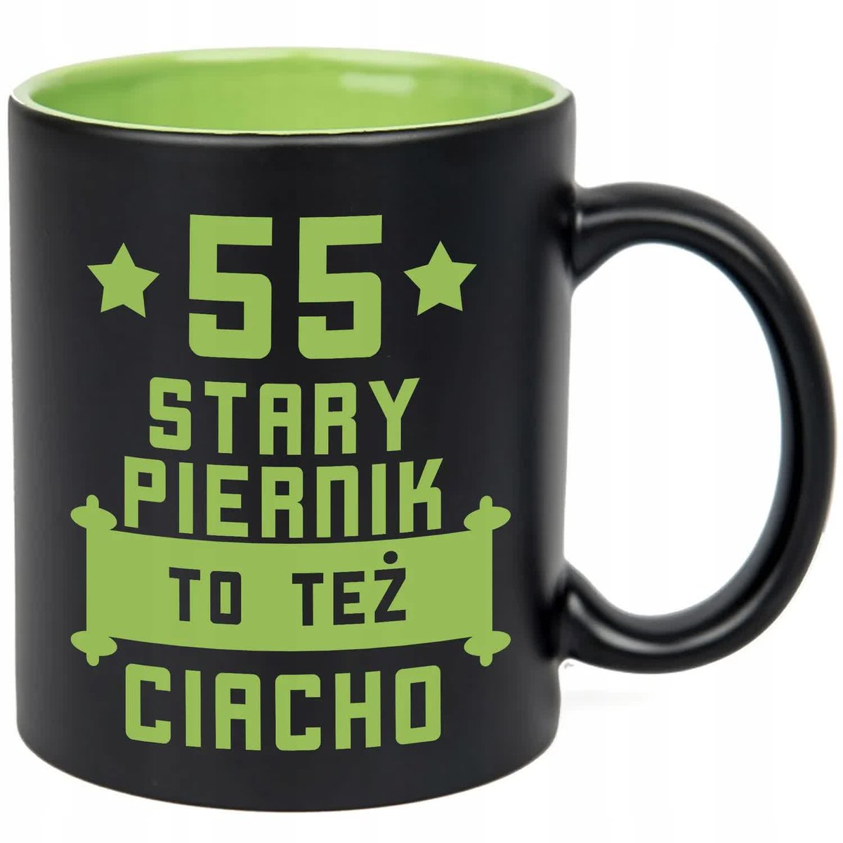 KUBEK CZARNY GRAWER KUBEK NA 55 URODZINY STARY PIERNIK TEŻ CIACHO WZORY