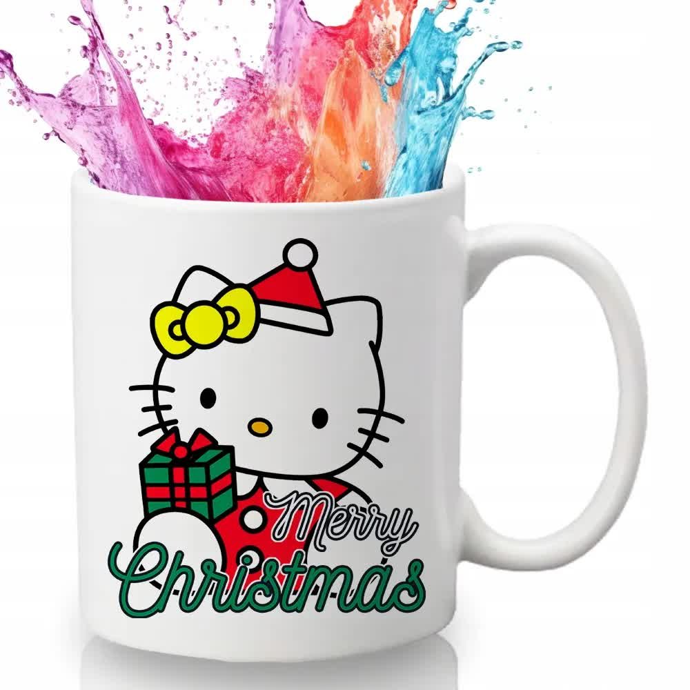 KUBEK BIAŁY Na Prezent Świąteczny Dla Fana HELLO KITTY Merry Christmas Wz