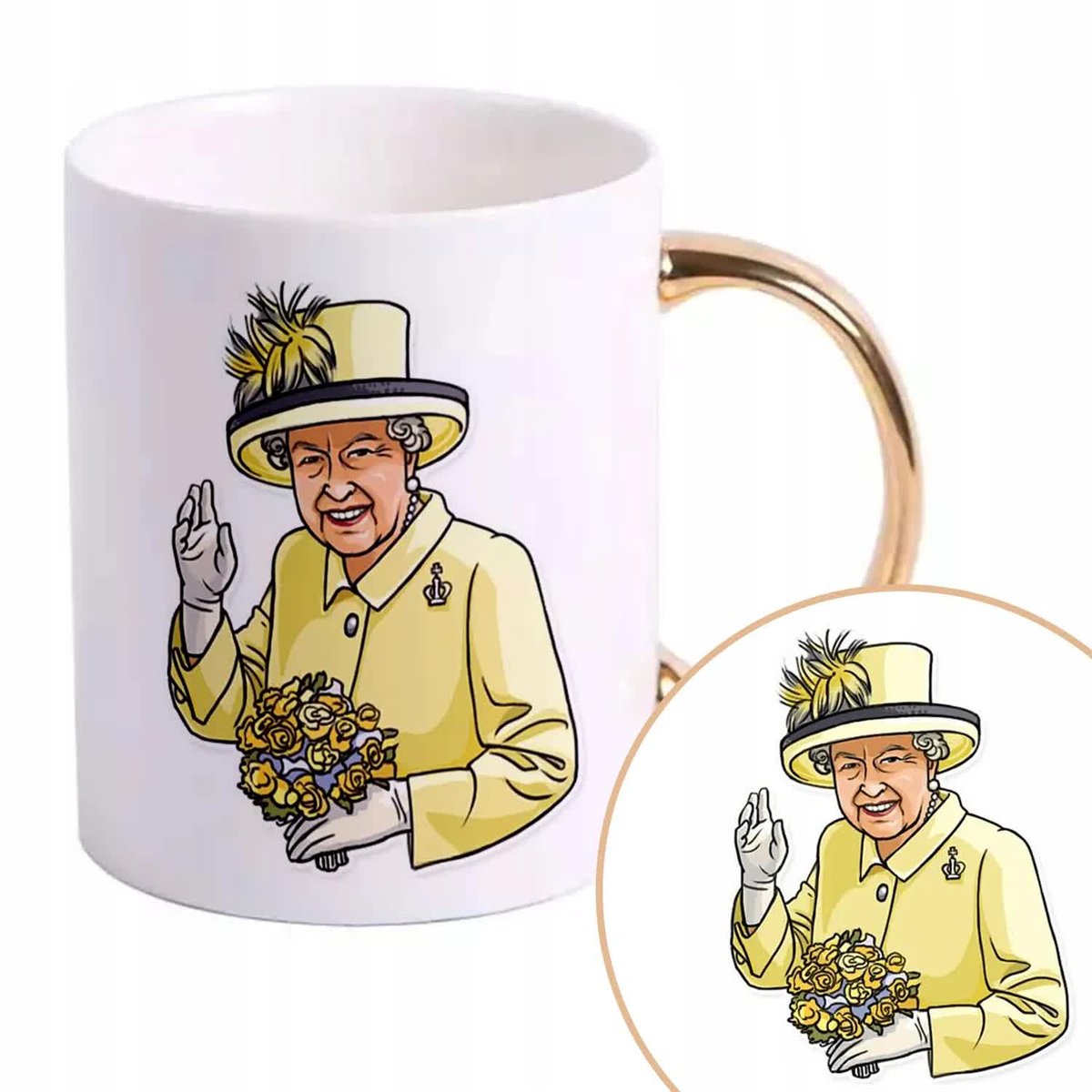 Kubek Złoty Na Prezent KRÓLOWA ELŻBIETA II Wzory