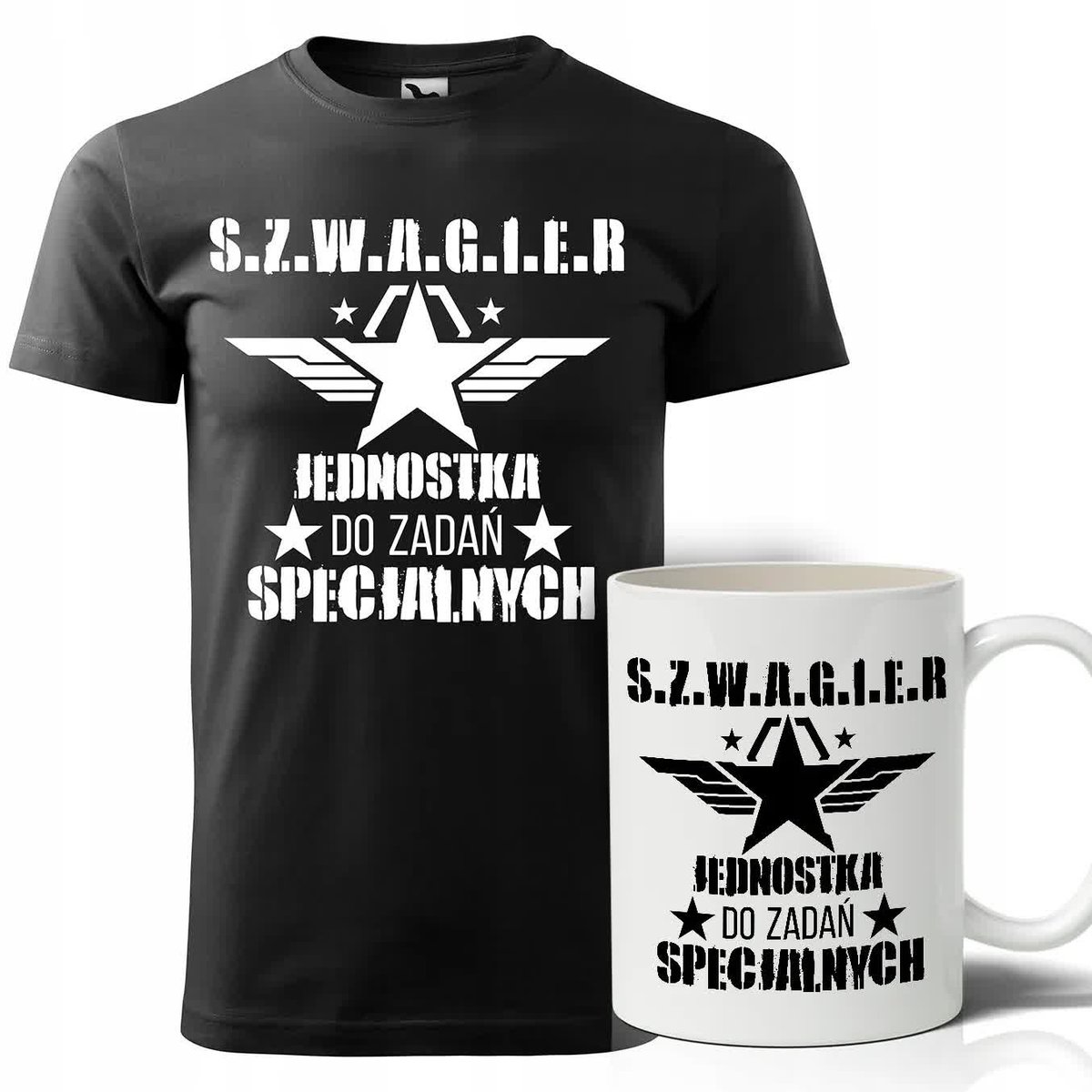 ZESTAW CZARNA KOSZULKA BIAŁY KUBEK IDELANY PREZENT DLA SZWAGRA ROZMIAR XXXL