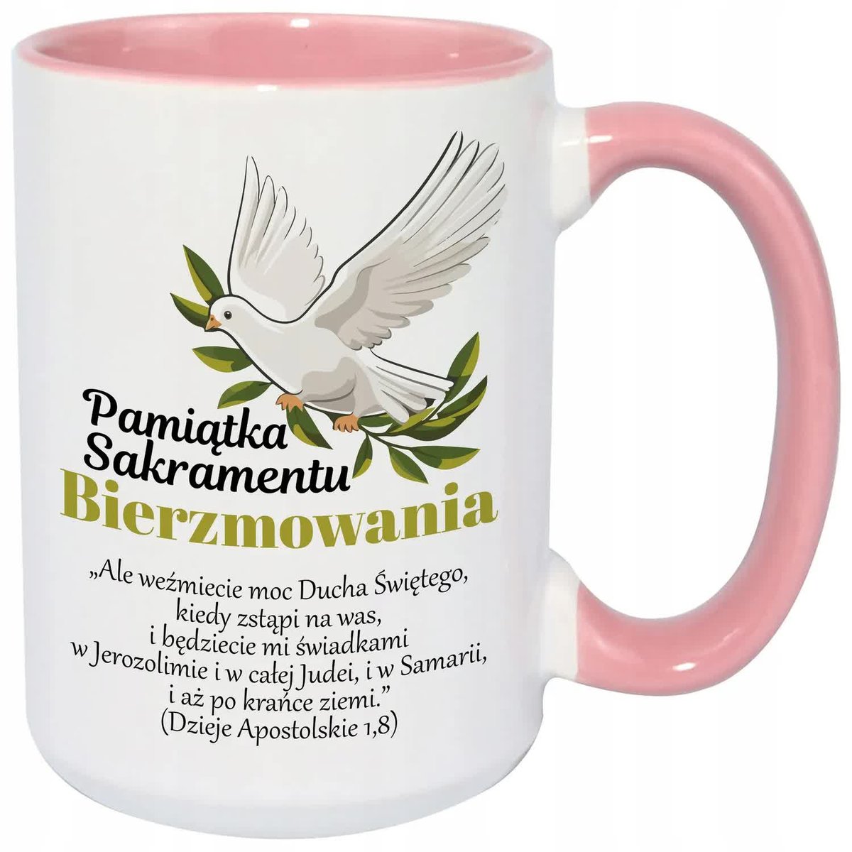 KUBEK XXL BIAŁY PREZENT PAMIĄTKA SAKRAMENTU BIERZMOWANIA CYTATY BIBLIA WZ